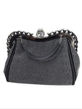 Iridescent Rhinestone Accented Black Hand Tote with Shoulder Strap Bling Bag